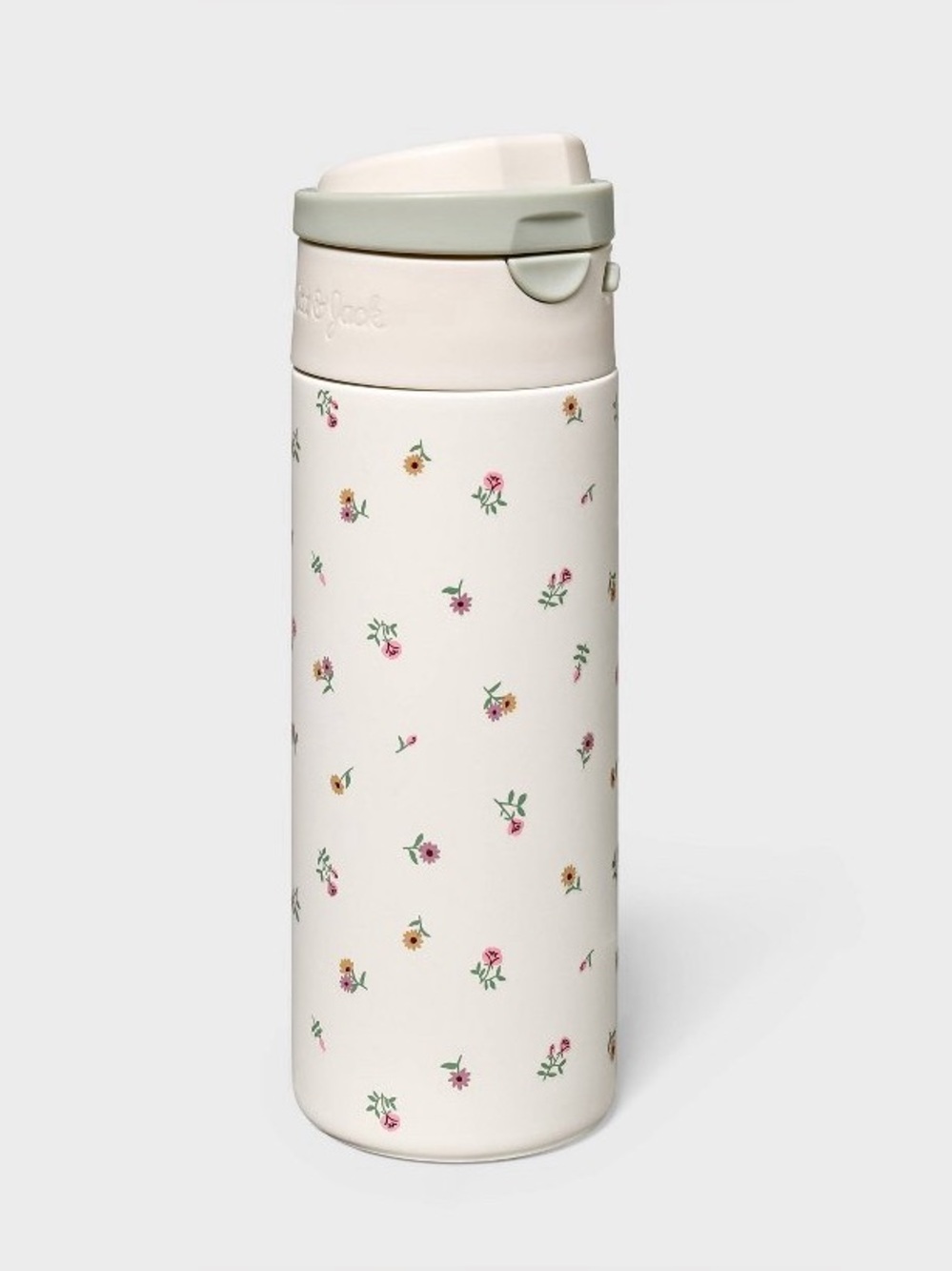 Cat & Jack 20 oz Stainless Steel Tumbler Bottle 20oz Ditsy Floral White Green